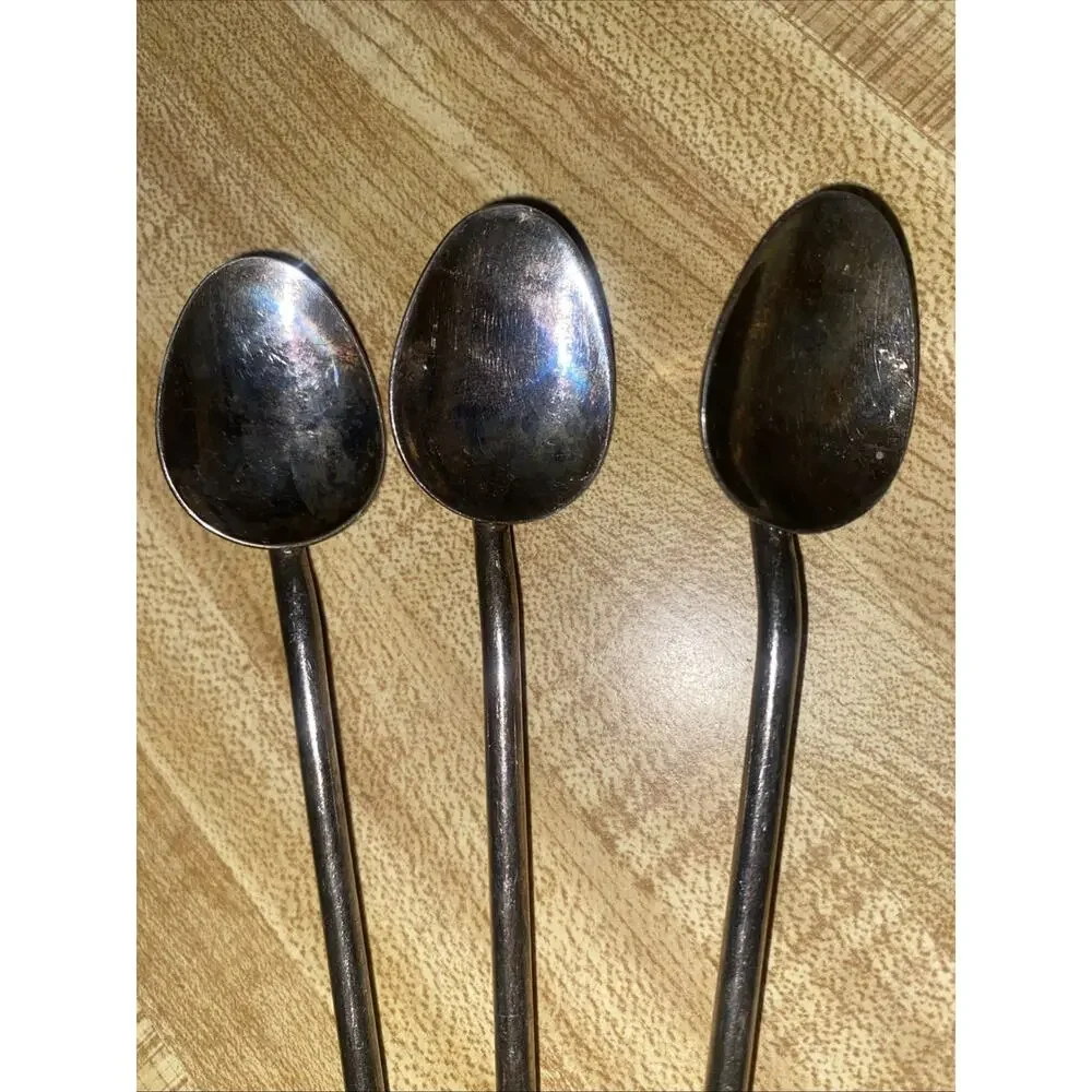 Set of 3 Vintage Silverplate Ice Tea Mint Julep Straw Stirrer Long Spoons 7.25”
